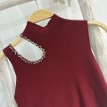 High Neck Hollow-Out Rhinestone Knit Top